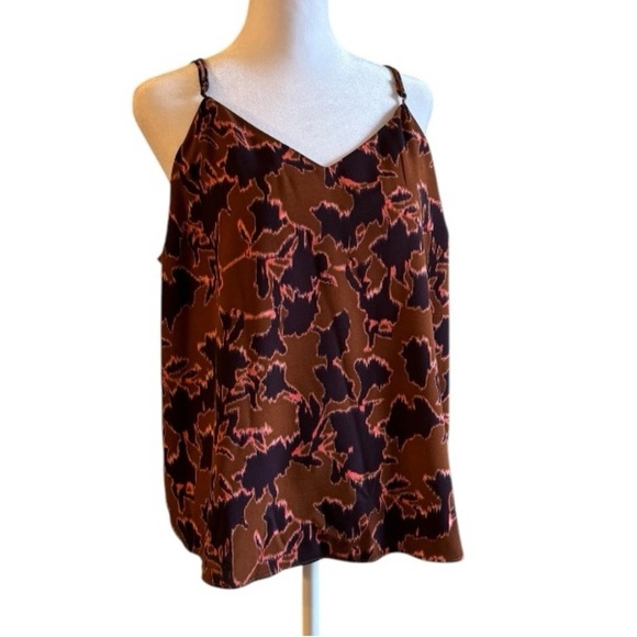 Nine West Brown Abstract Print Sleeveless Camisole Top XL Adjustable Straps - Picture 3 of 6